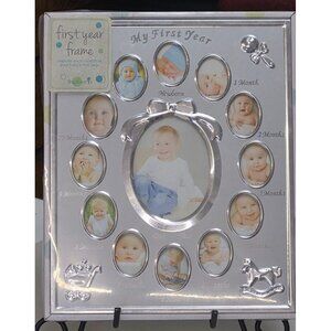 My First Year Silver-Plated Baby Picture Frame With 12 Month Photo Slots & Keeps